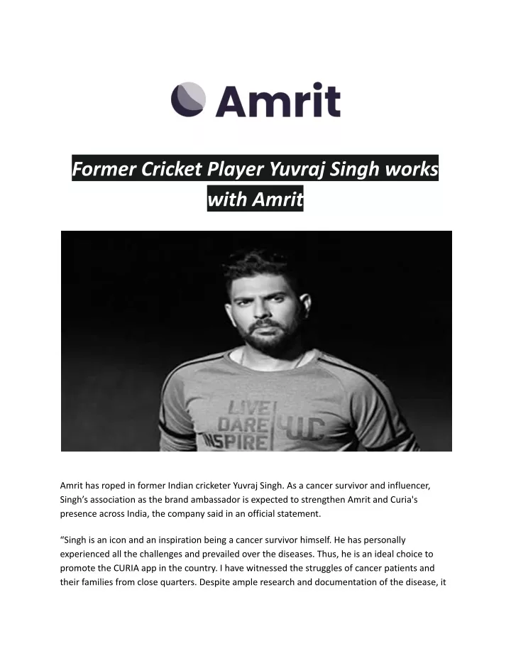 former cricket player yuvraj singh works with