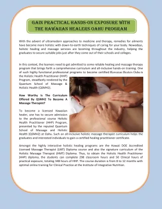 Gain practical hands-on exposure with the Hawaiian Healers Oahu program