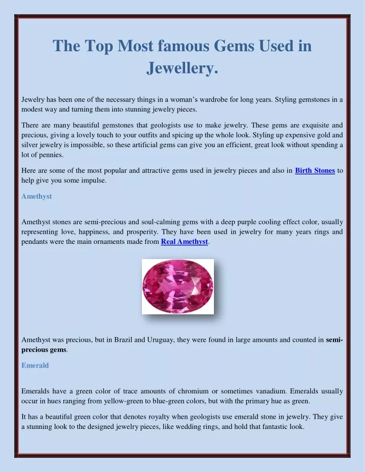 the top most famous gems used in jewellery