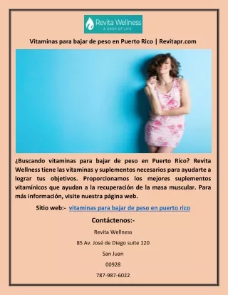 Vitaminas para bajar de peso en Puerto Rico | Revitapr.com