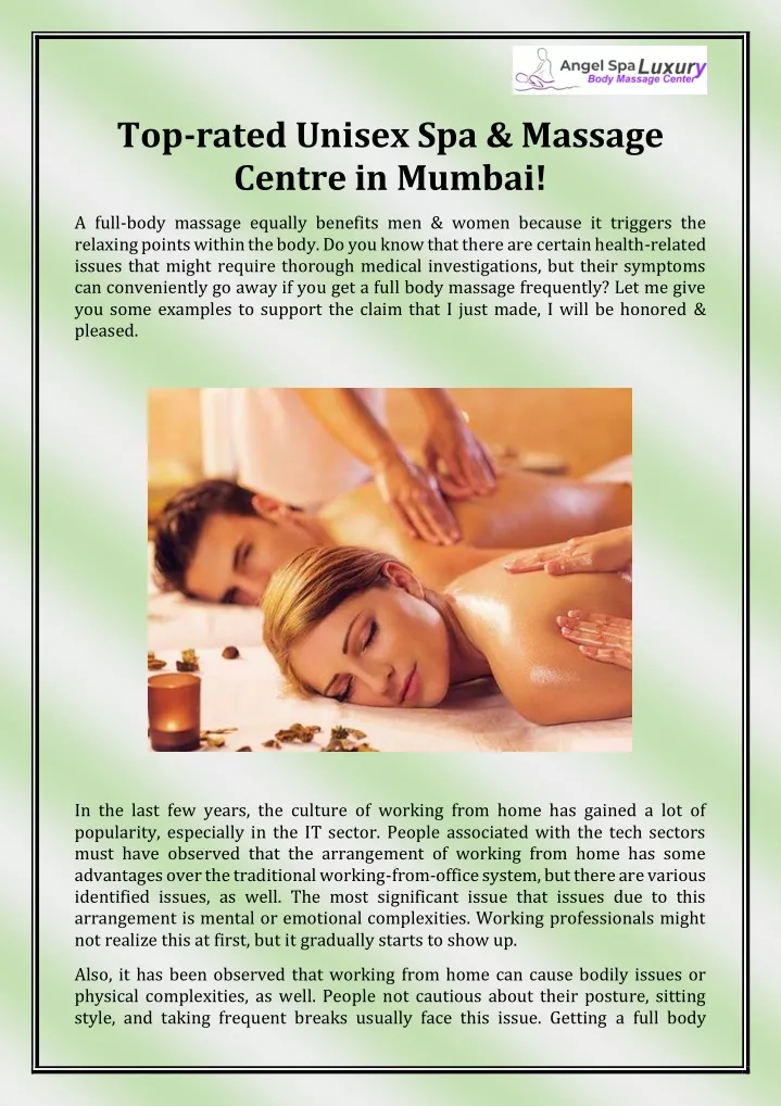 top rated unisex spa massage centre in mumbai