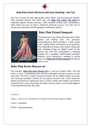 Baby Pink Cotton Silk Dress with Gota Detailing - Aari Tari