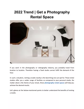 2022 Trend | Get a Photography Rental Space