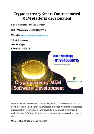 cryptocurrency smart contract based mlm platform