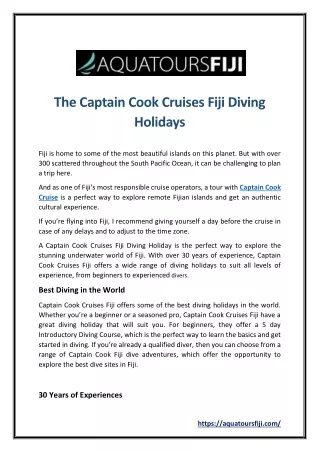 The Captain Cook Cruises Fiji Diving Holidays