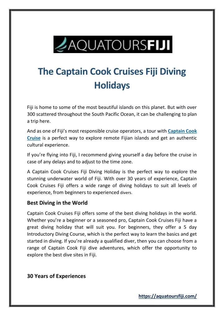 the captain cook cruises fiji diving holidays
