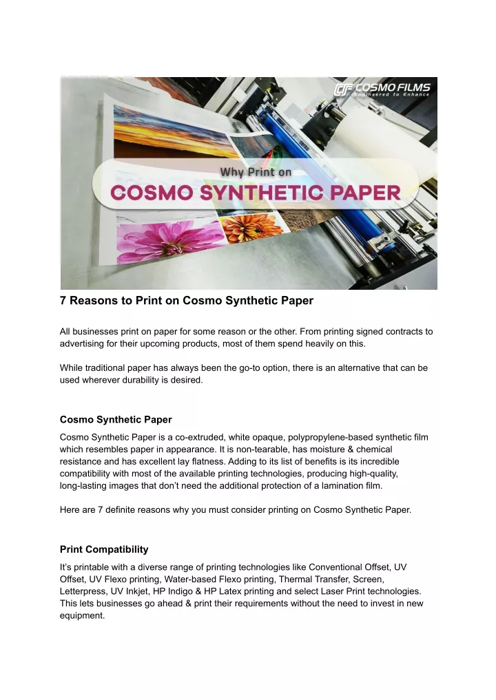 7 reasons to print on cosmo synthetic paper