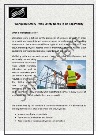 Workplace Safety - Why Safety Needs To Be Top Priority