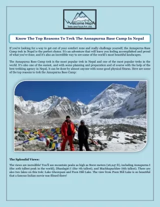 Know The Top Reasons To Trek The Annapurna Base Camp In Nepal