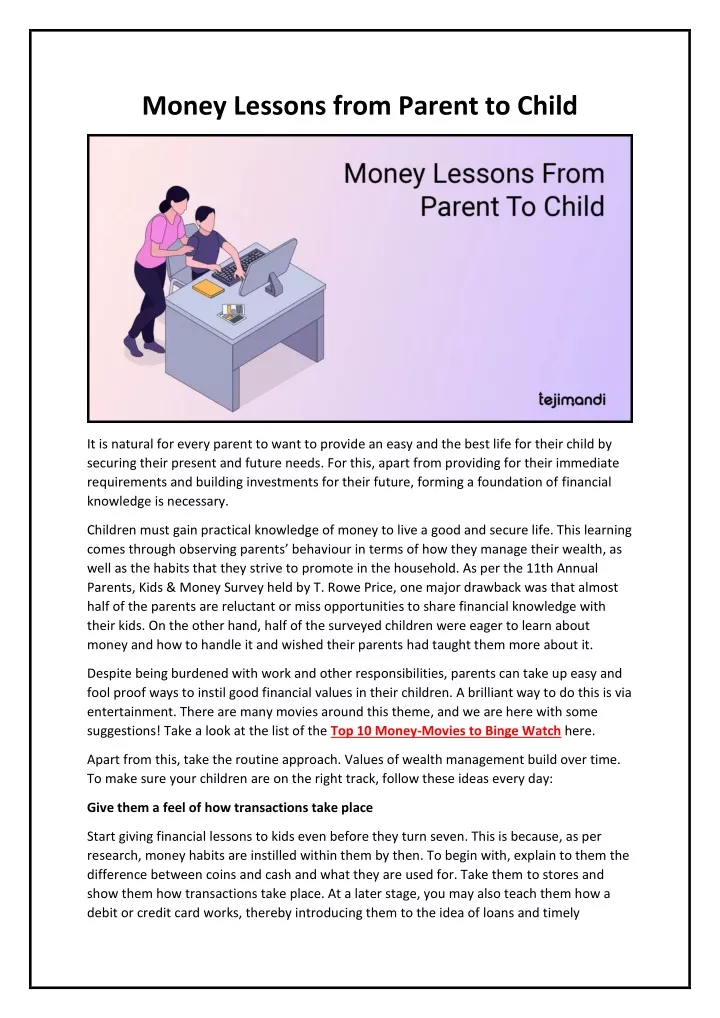 money lessons from parent to child