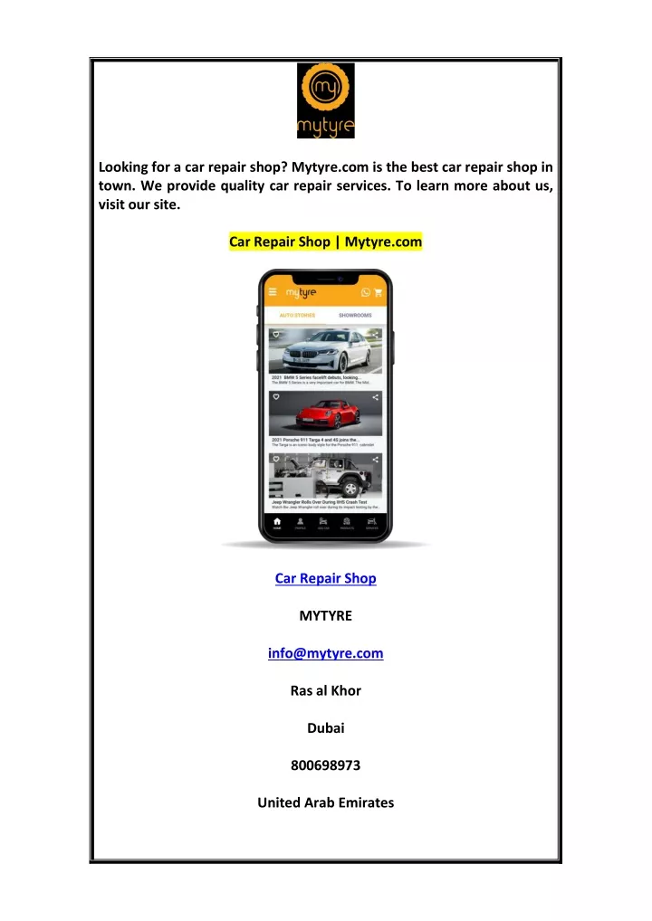 looking for a car repair shop mytyre