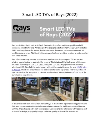 smart led tv s of rays 2022