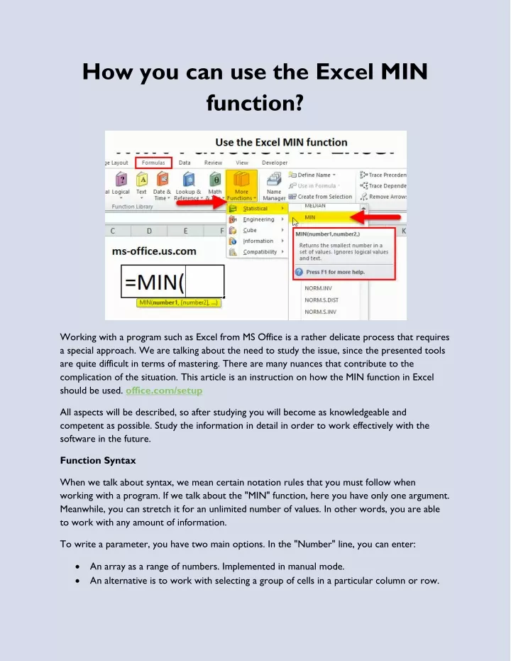 how you can use the excel min function