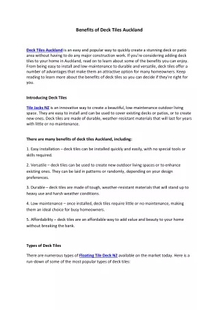 benefits of deck tiles auckland