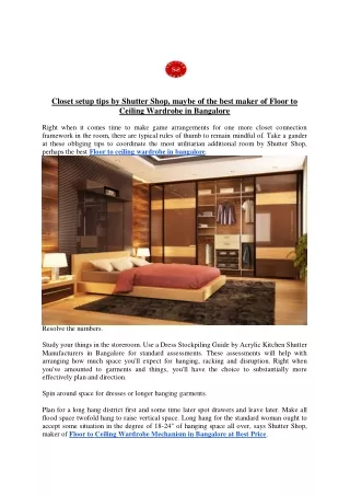 Closet setup tips by Shutter Shop, maybe of the best maker of Floor to Ceiling Wardrobe in Bangalore