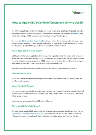 How to Apply CBD Pain Relief Cream and Why to Use It?