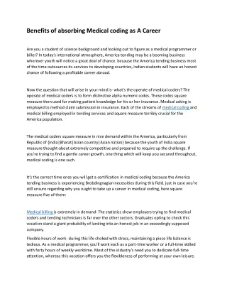 benefits of absorbing medical coding as a career