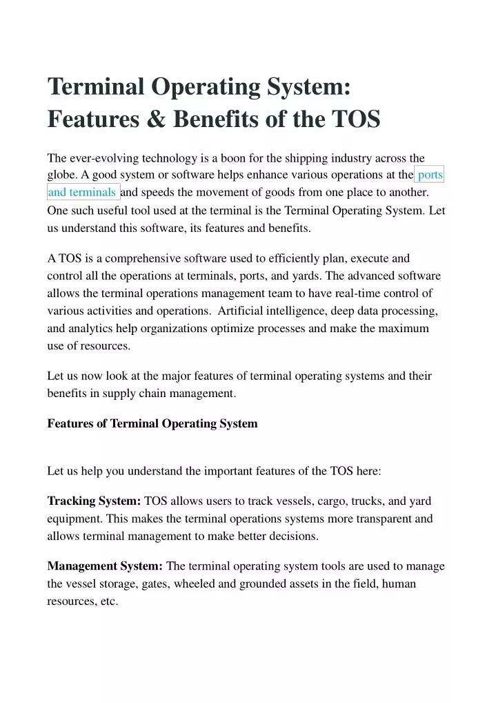 terminal operating system features benefits