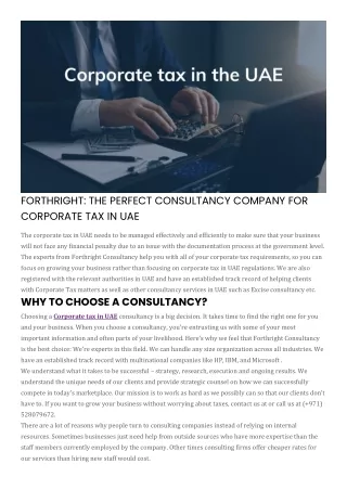 FORTHRIGHT THE PERFECT CONSULTANCY COMPANY FOR CORPORATE TAX IN UAE