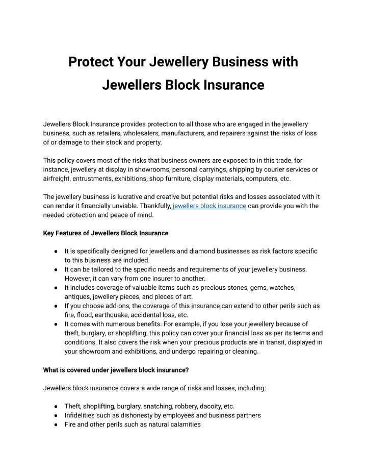 PPT - Protect Your Jewellery Business With Jewellers Block Insurance ...