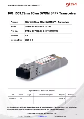 10G 1559.79nm 80km DWDM SFP  Transceiver