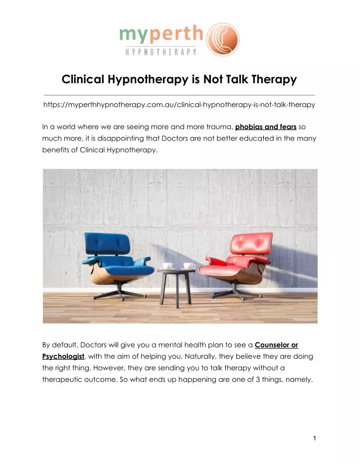 clinical hypnotherapy is not talk therapy