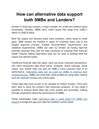 How can alternative data support both SMBs and Lenders