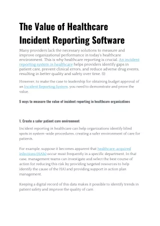 The Value of Healthcare Incident Reporting Software