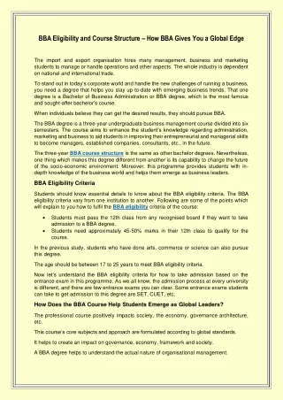 BBA Eligibility and Course Structure – How BBA Gives You a Global Edge