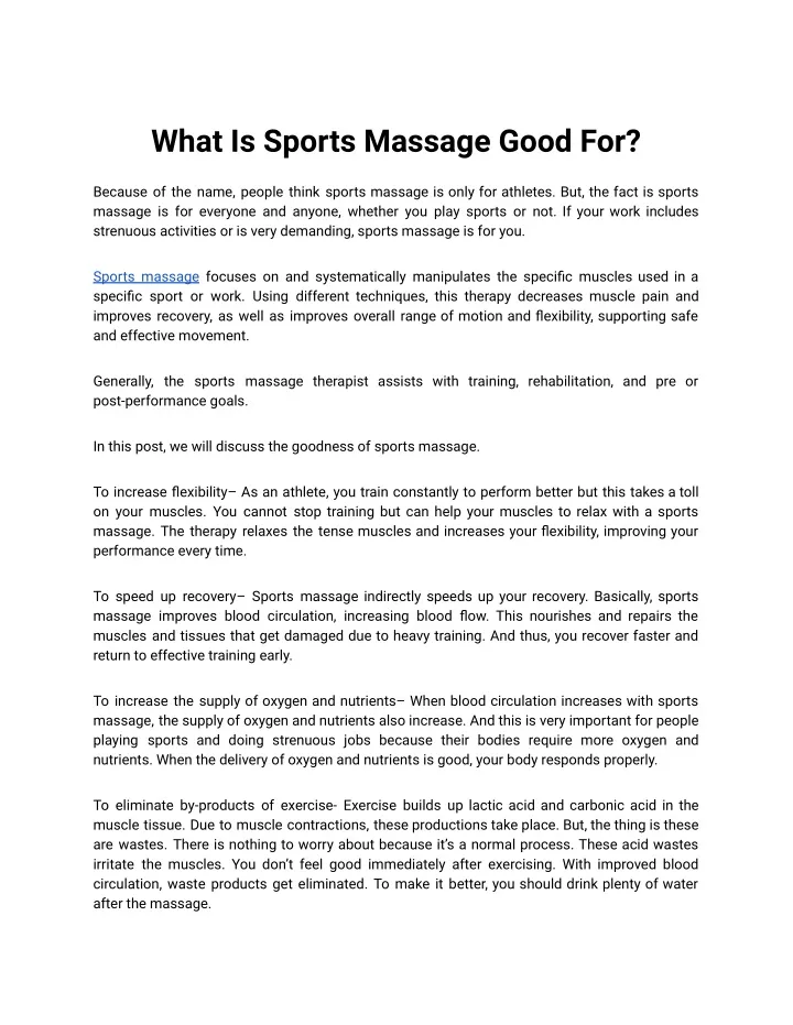 what is sports massage good for