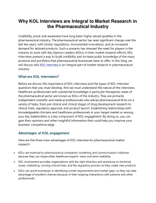 Why KOL Interviews are Integral to Market Research in the Pharmaceutical Industry