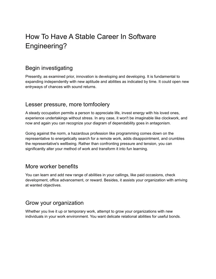 how to have a stable career in software