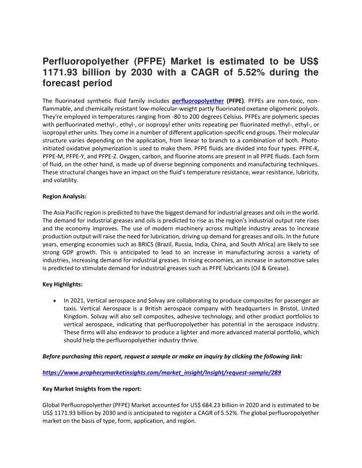 perfluoropolyether pfpe market is estimated