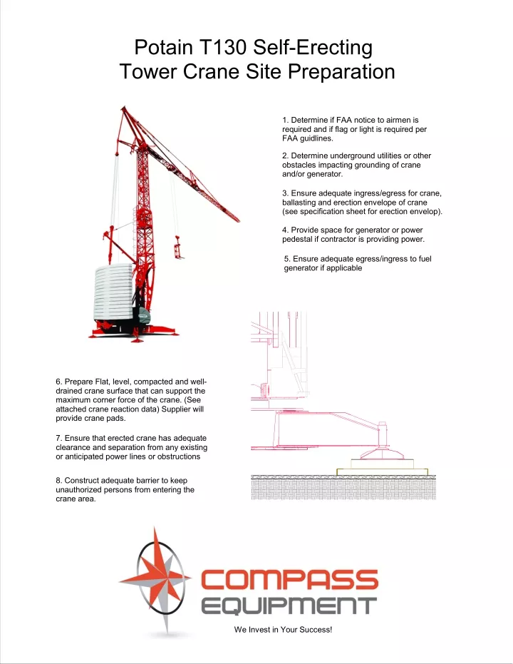 potain t 130 self erecting tower crane site