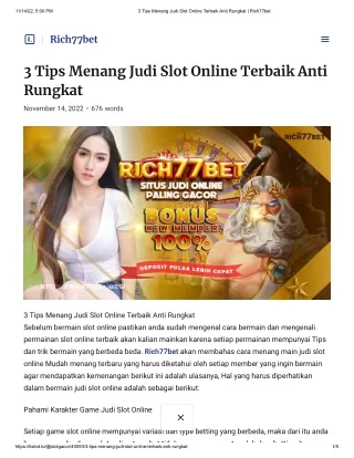 3 Tips Menang Judi Slot Online Terbaik Anti Rungkat _ Rich77bet