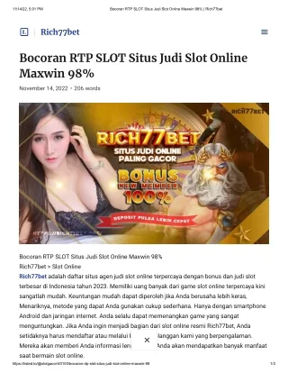 Bocoran RTP SLOT Situs Judi Slot Online Maxwin 98% _ Rich77bet