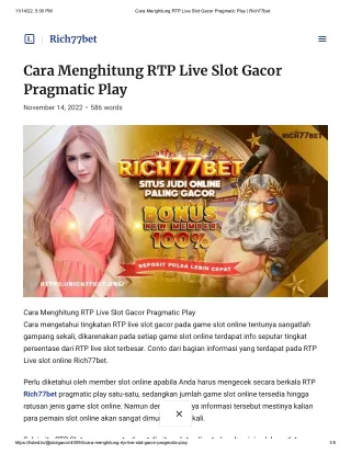 Cara Menghitung RTP Live Slot Gacor Pragmatic Play _ Rich77bet