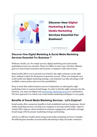 Discover How Digital Marketing & Social Media Marketing Services Essential For Business