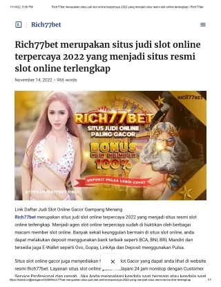 Rich77bet merupakan situs judi slot online terpercaya 2022 yang menjadi situs resmi slot online terlengkap _ Rich77bet