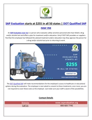 #30067 SAP Evaluation(s) | DOT Qualified SAP near me #30301