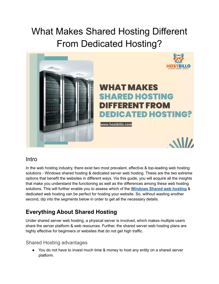 what makes shared hosting different from