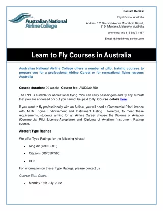 Learn to Fly Courses in Australia