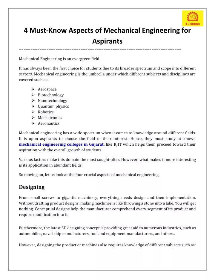 4 must know aspects of mechanical engineering