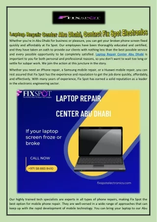 Looking For Laptop Repair Center Abu Dhabi, Contact Fix Spot Electronics