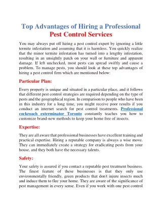 Top advantages of hiring a professional pest control services