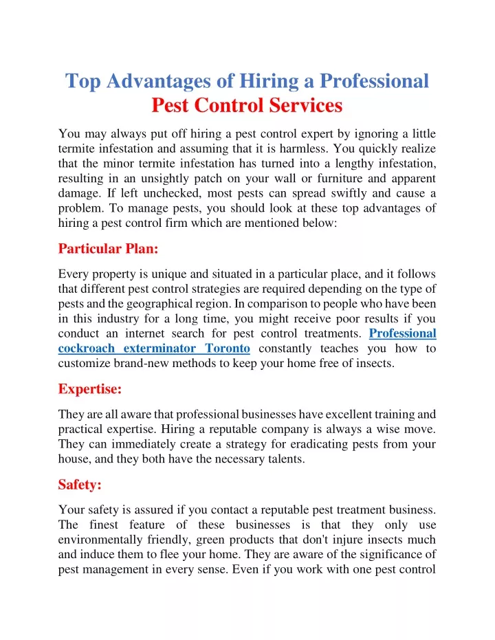 top advantages of hiring a professional pest
