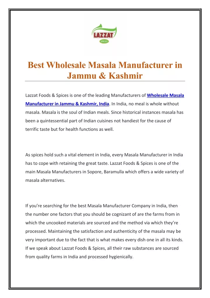 best wholesale masala manufacturer in jammu