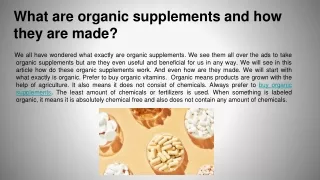 what are organic supplements and how they are made