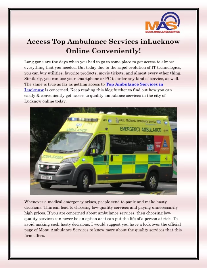 access top ambulance services inlucknow online