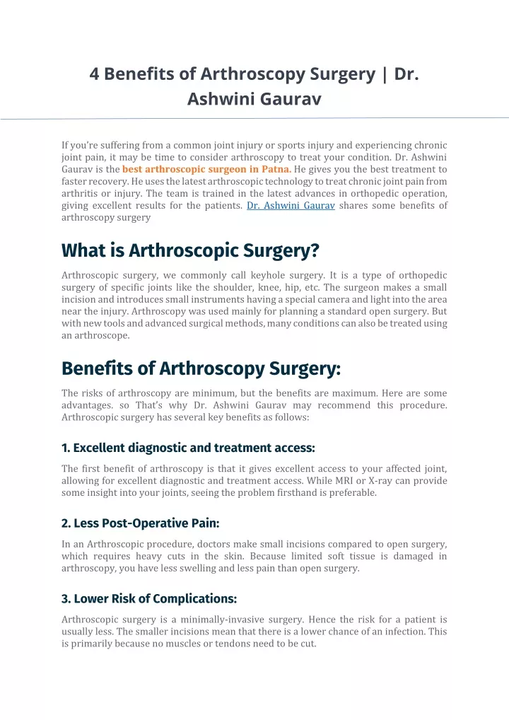 4 benefits of arthroscopy surgery dr ashwini